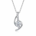 Swirl arc pendant necklace in 925 sterling silver with round CZ solitaire and pavé arm, white background