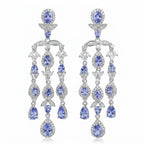 Tanzanite chandelier earrings in rhodium-plated 925 silver with cubic zirconia accents, Luna Dura Dubai.