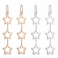 Triple star drop earrings in 925 sterling silver and rose-gold-plated finish shown side by side on white background.