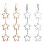 Triple star drop earrings in 925 sterling silver and rose-gold-plated finish shown side by side on white background.