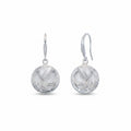 Pair of two-tone bright and brushed 925 sterling silver tulip drop earrings on white background
