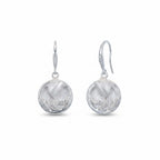 Pair of two-tone bright and brushed 925 sterling silver tulip drop earrings on white background
