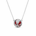 Red enamel tulip medallion pendant necklace in 925 sterling silver on white background