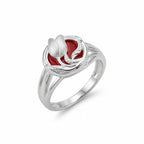Red enamel tulip medallion ring in 925 sterling silver on white background