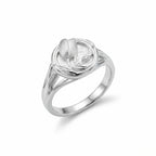 Satin silver tulip medallion ring in 925 sterling silver on white background