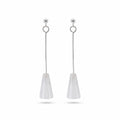 White stone drop earrings on slender 925 sterling silver rods, minimalist plumb-line design, Dubai