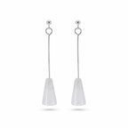 White stone drop earrings on slender 925 sterling silver rods, minimalist plumb-line design, Dubai