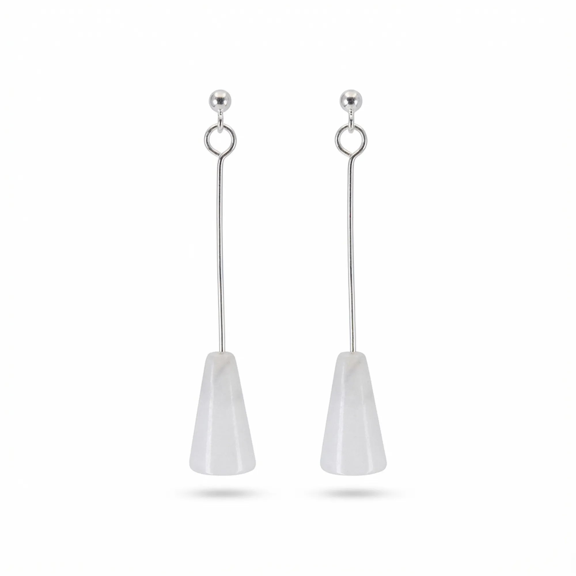 White Marble Drop Earrings — A Sterling Silver Plumb Line