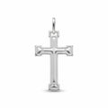Women's 925 sterling silver cross pendant with stepped polished frame and three raised dot accents on white background.