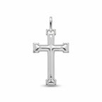 Women's 925 sterling silver cross pendant with stepped polished frame and three raised dot accents on white background.